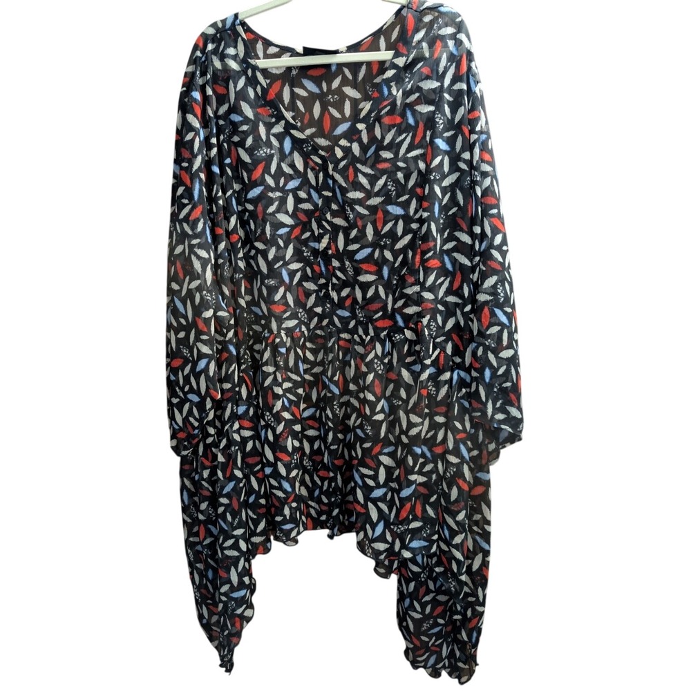 Lane Bryant Top Shirt Blouse Plus Size 38/40 7 X 3/4 Sleeve Black White Red Blue